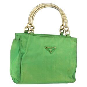 PRADA Tote Bag Nylon Green Gold Auth 153035
